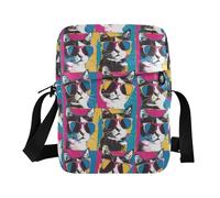 KLL Colorful Cat Illustrazioni Pop Art Style piccolo messenger bag per gli uomini Vegan Leather Crossbody Piccole Borse Per Le Donne Shopping Donna Borse A Tracolla