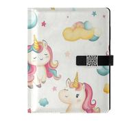 KLL composizione foderata in pelle notebook soggetto notebook college per diario delicato Childish carino unicorni nuvole stelle bianco 6,7 × 9,5 cm