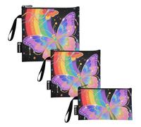 KLL Confezione da 3 sacchetti riutilizzabili per panini e snack, con farfalle color arcobaleno, per donne e ragazze