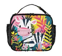 KLL Contenitore termico per il pranzo con tasche con cerniera, borsa per il pranzo per ragazzi, tracolla e portabottiglie, per scuola, ufficio, campeggio, picnic, simpatico animale con fiore nella