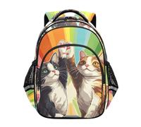 KLL Cool Zaini per Ragazze Borsa Pack per la Scuola Bambini Casual Day pack Rainbow Cute Cats High-Fiving