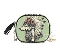 KLL Copricapo indiano occidentale tribale lupo borsa a tracolla da donna alla moda con slot per carte di credito sopra la borsa a tracolla Fai una passeggiata