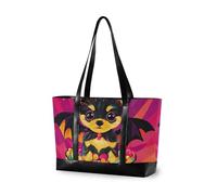 KLL Cucciolo di Halloween con Ali di pipistrello Memphis Colore di classe tote borse per le donne laptop con cerniera tela tote Grande borsa per il college con bolsas para computadoras de mujer