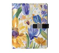 KLL cuoio foderato a righe notebook soggetto college a righe per la pianificazione copertura impermeabile girasole iris giallo blu pittura a olio 6.7×9.5.1 cm