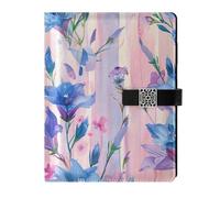 KLL cuoio foderato notebook diario diario regola del college per lavorare portatile Blu Bellflower strisce rosa acquerello stile 6.7 × 9.5.1 cm