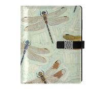 KLL cuoio foderato notebook diario soggetto college a righe per lavoro copertura impermeabile arte pittura a olio verde libellula 6.7 × 9.5 cm