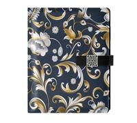 KLL cuoio foderato soggetto notebook notebook college regola per lavorare portatile blu scuro oro floreale 6.7 × 9.5.1 cm
