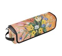 KLL Custodia da viaggio 2 in 1 per ferro arricciacapelli con tappetino resistente al calore, custodia da trasporto per arricciatura piatta, fiori narcisi Phlox terracotta, fiore Girasole Pesca, 1 Size