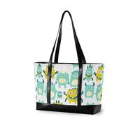 KLL Cute Little Monsters Verde Giallo borse moderne con cerniera 14 pollici tote bag Grande Borsa per l'università con maletines para mujer