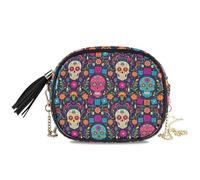 KLL Dia De Los Muertos - Borsa a tracolla da donna con motivo tribale con teschio alla moda con scomparti per carte di credito, porta cellulare e data