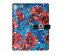 KLL diario foderato in pelle con soggetto college a righe per lavorare delicati con un sacco di fiori rossi su sfondo blu, 16 x 24 cm