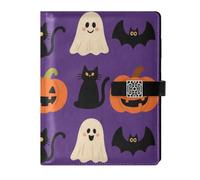 KLL diario foderato in pelle notebook notebook notebook in pelle per lavorare delicato arancione zucca di Halloween gatto nero 6,7 × 9,5 cm