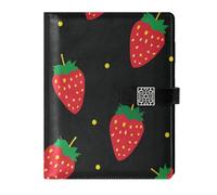 KLL diario foderato in pelle notebook soggetto college a righe per diario portatile Fragola Minimalista Nero 6,7 × 9,5 cm