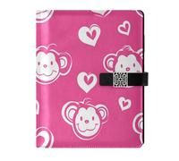 KLL diario foderato in pelle notebook spirale notebook college per college portatile Cartoon Monkey Hotpink a forma di cuore 6.7 × 9.5.1 cm