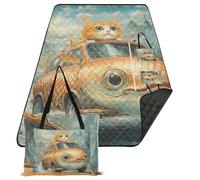 KLL Divertente gatto a forma di pesce auto impermeabile spiaggia coperte morbido partito all'aperto Playmat per adulti regalo estivo colcha para picnic
