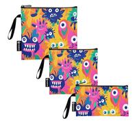 KLL Doodle Funny Cute Monsters Colorful 3 Pcs riutilizzabile Sandwich Bag Portable Lunch Tote per gli amici del campo e attrezzatura