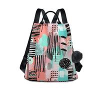 KLL Dots Stripes And Shapes Zaini alla moda colorati per college multiuso carino zaino per le donne per lo shopping quotidiano del college con portachiavi Pom-pom