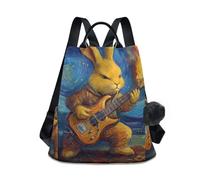 KLL Easter Rabbit Plays Guitar Starry Night Fashion borsa per pannolini zaino alla moda zaino da lavoro per le donne per lo shopping quotidiano del college con portachiavi pompon