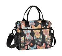 KLL Estetico Devon Rex Cats Nero Minimalista Isolato Lunch Box con Tracolla Lunch Box per Scuola Media per Campeggio lonchera para Hombre