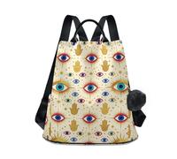 KLL Evil Eye Giallo Indaco Blu Teal Moda donne laptop zaino multiuso college zaino per le donne per lo shopping quotidiano universitario con portachiavi Pom-pom