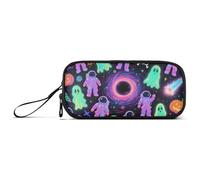 KLL Fantasmi astronauti colorati per Happy Halloween Nylon Big Pencil Bags Astucci ad alta capacità per cancelleria universitaria per ragazzi della scuola