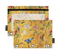 KLL Farfalle Floreale Dorato Artwork Pencil Bags Raccoglitore Inserti per 3 Anelli Raccoglitore Borsa con Cerniera per Esami Fornitura di Cancelleria