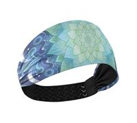 KLL Fasce elastiche per il sudore da donna con fiori mandala blu verde boho da donna per corsa, escursionismo, calcio