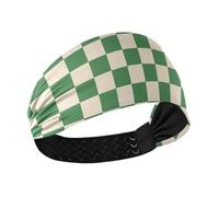 KLL Fasce elastiche per la testa da donna con motivo a scacchiera verde erba e beige con motivo a scacchiera antiscivolo