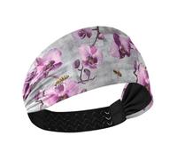 KLL Fascia da baseball con fiori di orchidea dolce argento antiscivolo? Bandane elastiche per la testa da donna per corsa trucco calcio