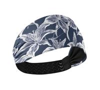 KLL Fascia elastica per il sudore con gigli bianchi, elegante, traspirante, per corsa, escursionismo, pallavolo