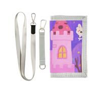 KLL Fermasoldi a tre ante con castello rosa di Halloween del fumetto per il portafoglio casual minimalista da viaggio con cordino