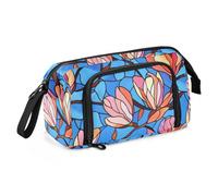 KLL Fiore di magnolia in fiore di vetro Art Pencil Box grande capacità astuccio da viaggio con scomparto per adolescenti preppy forniture scolastiche