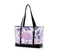 KLL Fiore lilla pastello su un bianco borsa da lavoro alla moda per le donne professionale con cerniera valigetta grande borsa per viaggi piscina nuoto spiaggia vacanza necessità con pranzo bolso para