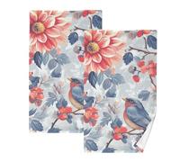 KLL Fiori Dalia Cherry Blossom Birds asciugamano in microfibra asciugamani decorativi per le mani per cucina bagno asciugamani set asciugamano viso cotone biologico set di 2, dimensioni 40,6 x 71,1 cm