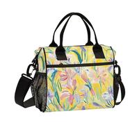 KLL Fiori Giglio Pittura A Olio Impermeabile Isolato Borsa Pranzo con Tracolla Lunch Totes per le Donne per il College Bolsa termica para comida