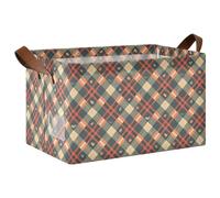 KLL Foreste - Cestini portaoggetti a quadretti verdi scarlatti, con manici, organizer per organizzare vestiti, jeans, libri, confezione da 2 pezzi