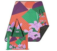 KLL Forme geometriche colorate gigli viola impermeabile tappetino da picnic all'aperto resistente all'acqua del partito coperte da spiaggia impermeabile a prova di sabbia per le donne all'aperto