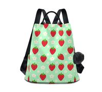 KLL Fragola Frutta Modello Verde Salvia Zaini alla moda per ragazze multiuso carino zaino per le donne per lo shopping quotidiano del college con portachiavi Pom-pom