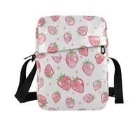 KLL Fragole rosa su sfondo bianco borse messenger per le donne borse a tracolla in pelle vegana per le donne borsa a tracolla da viaggio per donna