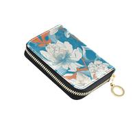KLL Fresco Motivo Floreale Bianco Blu Art Deco Style Portafoglio di Carte in Pelle con 9 Slot per Carte RFID Blocco Carta & ID Custodie da uomo con Cerniera