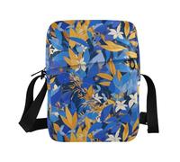 KLL Giallo Blu Foglie messenger bag crossbody Vegan Leather mens crossbody Casual Borsa a tracolla Per Viaggio