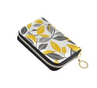 KLL Giallo e Grigio Senza Cuciture Modello di Foglia Custodia in Pelle Portafoglio Donna con 9 Slot per Carte Blocco RFID Porta Carte di Credito per Uomo con Cerniera