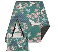 KLL Giapponese verde gru impermeabile spiaggia coperte XXL prato spiaggia picnic per 8 A 10 adulti Coppie regalo cobijas para la playa