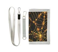 KLL Glowing Spiderweb Giallo Nero Halloween Trifold Portafoglio da viaggio per gli uomini Regali per giovani Portafoglio casual alla moda con cordino