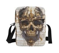 KLL Gold Pirate Skull Bianco Partito Musica messenger bag per le donne crossbody in pelle vegana borsa a tracolla Viaggio Borse a tracolla