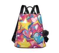 KLL Graffiti Art Hearts Stars Sweet Fashion zaino da viaggio casual per laptop da donna per viaggi, lavoro, tutti i giorni con portachiavi pompon