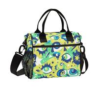 KLL Graffiti Arte Astratta Occhi Giallo Verde Regolabile Lunch Box Bag con Tracolla Isolato Borsa Pranzo per Le Donne per la Scuola loncheras para ninos