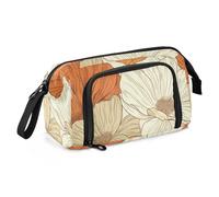 KLL Grande astuccio con fiori beige e arancioni, grande capacità, astuccio con fessura per infermiere elementare