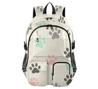 KLL Grande zaino da viaggio da uomo multicolore pastello con impronte di zampe di cane | Borsa scolastica universitaria,Zaino da 44,5 cm per college,Zaino bagagli