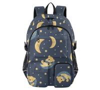 KLL Grande zaino da viaggio per donna giallo orsi addormentati lune blu scuro